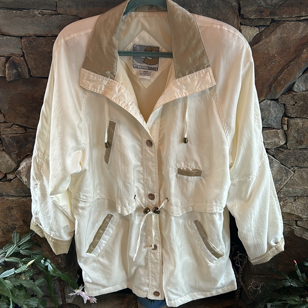All Weather Lightweight Knee Length Medium Jacket Cream with Taupe Accents; NWOT